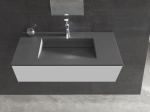 Plan vasque lavabo sur mesure : L 60 à 201 x P 40 à 51 cm, finition lisse mate, 10 couleurs au choix, Anti bactérien, résine Akrytan® teinté dans la masse, Livraison Offerte.